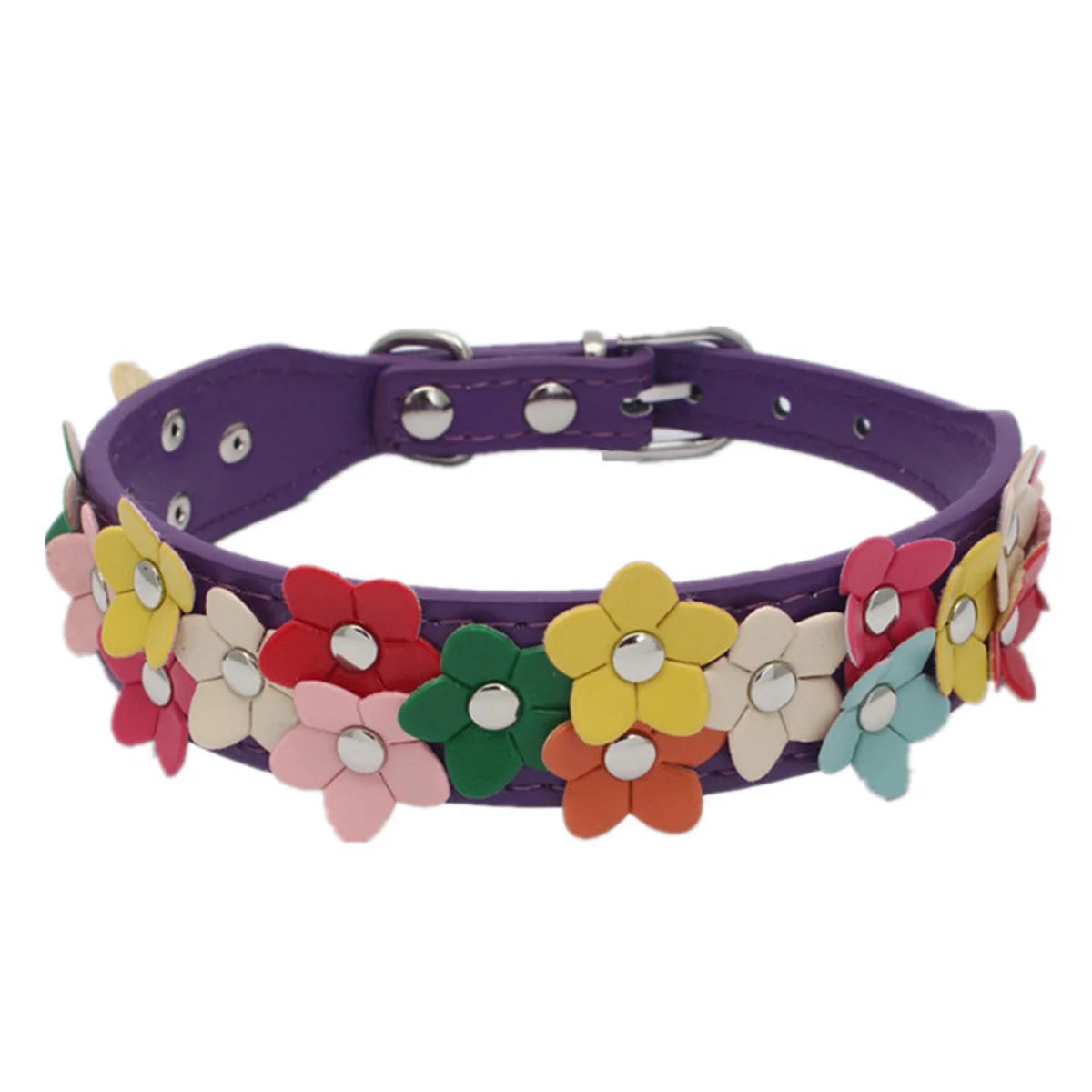 Blumen Hunde- & Katzenhalsband aus PU-Leder – Leichtes, verstellbares Flower Pet Collar für Welpen, kleine & mittelgroße Hunde