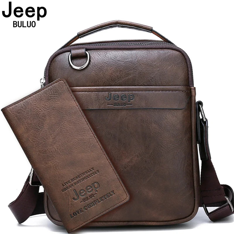 JEEP BULUO Herren 2-teiliges Messenger Bag Set – Split-Leder Schultertasche & Business Crossbody für iPad Mini