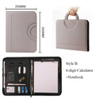 A4 PU-Leder Business Dokumententasche mit Reißverschluss & Taschenrechner – Konferenzmappe mit Griff | Tragbare Aktenmappe & Tablet-Organizer fürs Büro