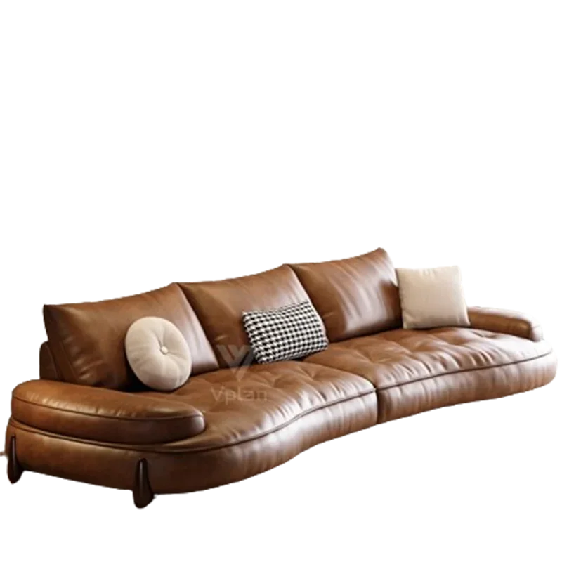 Design Boden-Sofa aus Echtleder en Braun – Relax Liegesofa im italienischen Stil, wandelbar zum Schlafsofa, modernes Wohnzimmer- und Hotelsofa