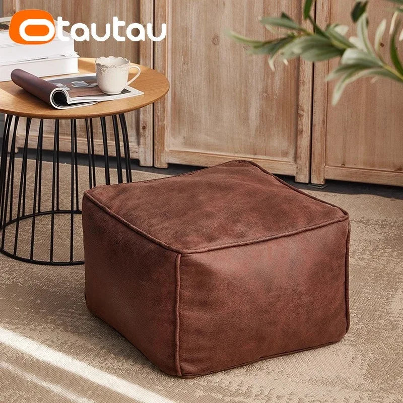 Großer Pouf Sofa Bezug in Lederoptik 100 cm – Beanbag Hülle für Sitzsack, Lounge Sessel & Ottoman, Retro Design ohne Füllung