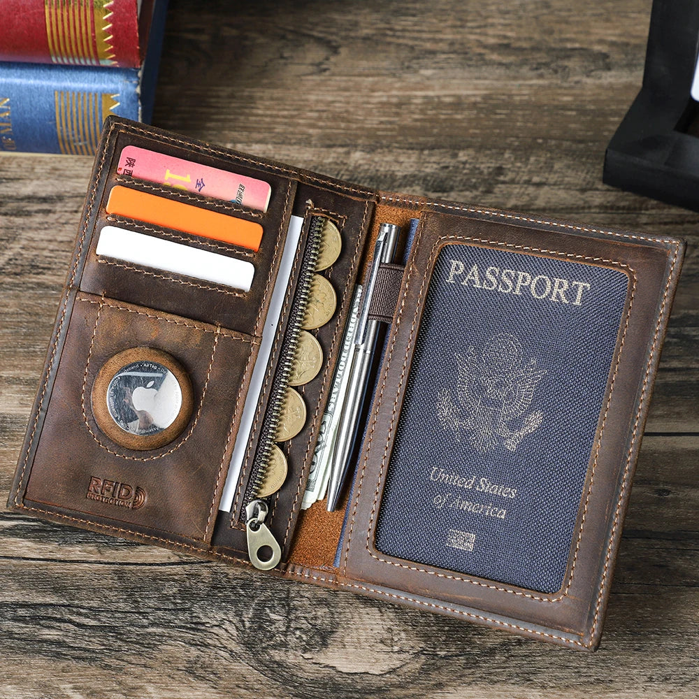 CONTACT’S Echtleder Reise-Geldbörse – Passport Wallet mit Kartenfächern, Münzfach und AirTag-Slot für Männer & Frauen