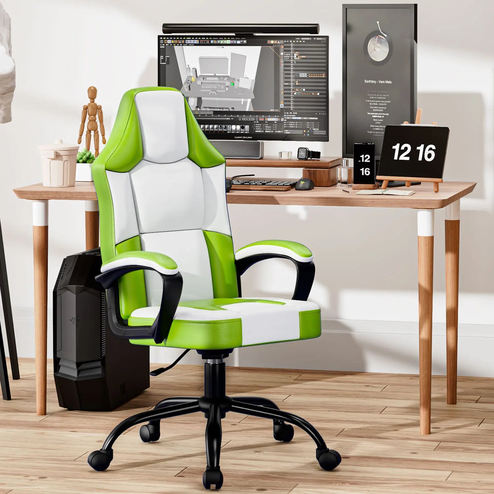 Ergonomischer Gaming Chair aus PU-Leder – Höhenverstellbarer Gamer- & Bürostuhl mit hoher Rückenlehne, Drehfunktion & Rollen für Erwachsene & Jugendliche