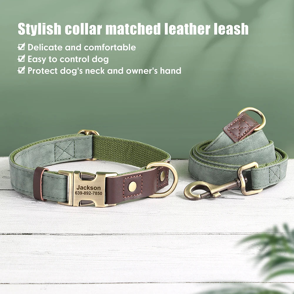 Personalisierbares Hundehalsband mit Leine aus PU-Leder – Robust, Verstellbar & Individuell Gestaltbar für Kleine und Große Hunde