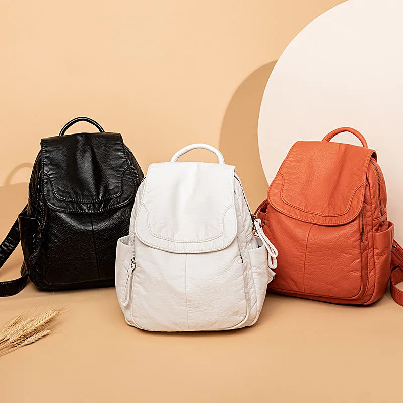 MOTAORA Damen Rucksack Weiß - Mochila de cuero de PU lavada más pequeña para escuela, todos los días y viajes 