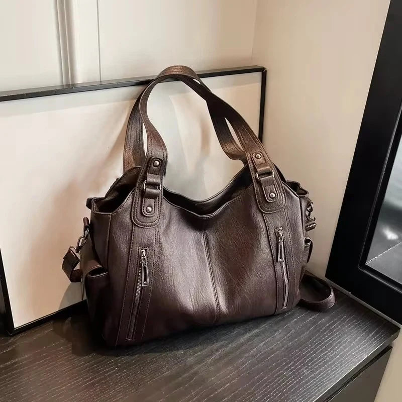 Damen Schultertasche aus PU-Leder mit Kontrastfarben – Weiche Crossbody Handtasche, modern & vielseitig