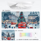 Weihnachtliche XXL PU Leder Schreibtischunterlage - Alfombrilla de ratón con dibujos animados Kawaii para ordenador, teclado y portátil 