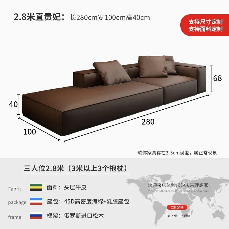 Nordisches Luxus Leder-Ecksofa im minimalistischen Design – Designer Lounge Sofa aus Rindsleder, modernes Relax-Sofa für Wohnzimmer & Salon