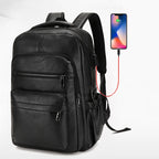 Herren Rucksack mit USB-Ladeanschluss – Großer PU-Leder Laptop-Rucksack für Schule, Freizeit & Teenager