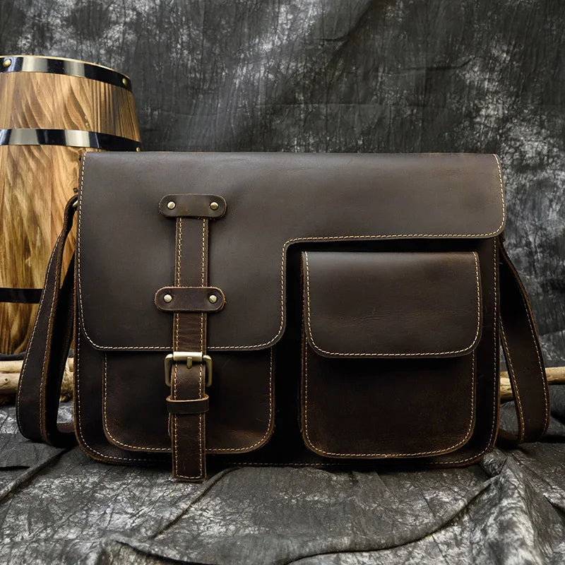 Newsbirds Vintage Herren Leder-Aktentasche – Crazy Horse Laptop Messenger Bag para oficina y oficina 