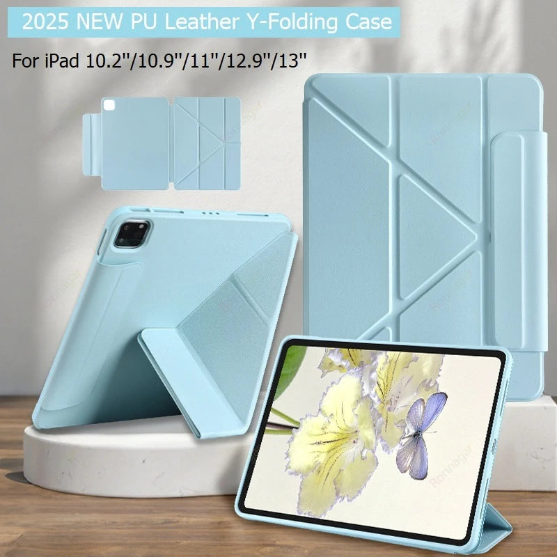 Étui en cuir PU pour iPad Air 11 &amp; 13 (2024-2025) et iPad Pro 11 / 12.9 – Housse de protection pour tablette avec support multi-angle et fonction veille/réveil 