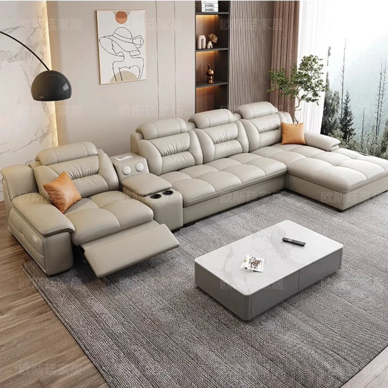 Italienisches Luxus Leder-Ecksofa mit Relaxfunktion – L-Form Wohnlandschaft aus Rindsleder, mit Schlaffunktion und Stauraum
