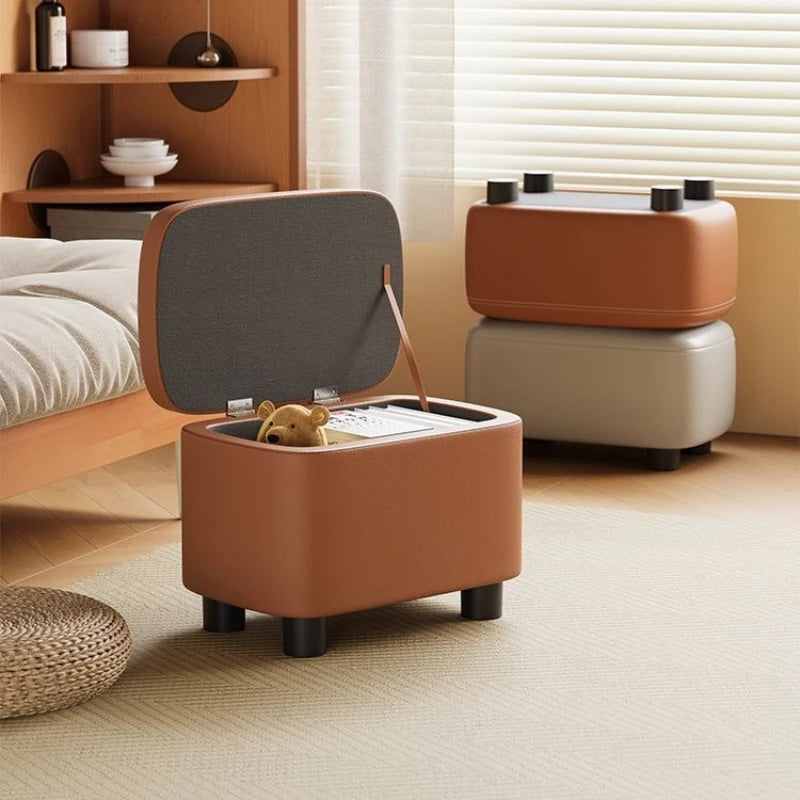 Schuhhocker mit Stauraum aus PU-Leder & Massivholz – Niedriger Sitzhocker für Flur, Wohnzimmer & Kinderzimmer