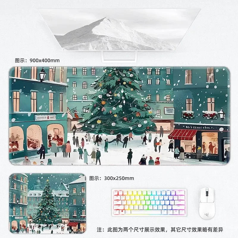 Weihnachtliche XXL PU Leder Schreibtischunterlage - Alfombrilla de ratón con dibujos animados Kawaii para ordenador, teclado y portátil 