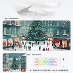 Weihnachtliche XXL PU Leder Schreibtischunterlage - Alfombrilla de ratón con dibujos animados Kawaii para ordenador, teclado y portátil 