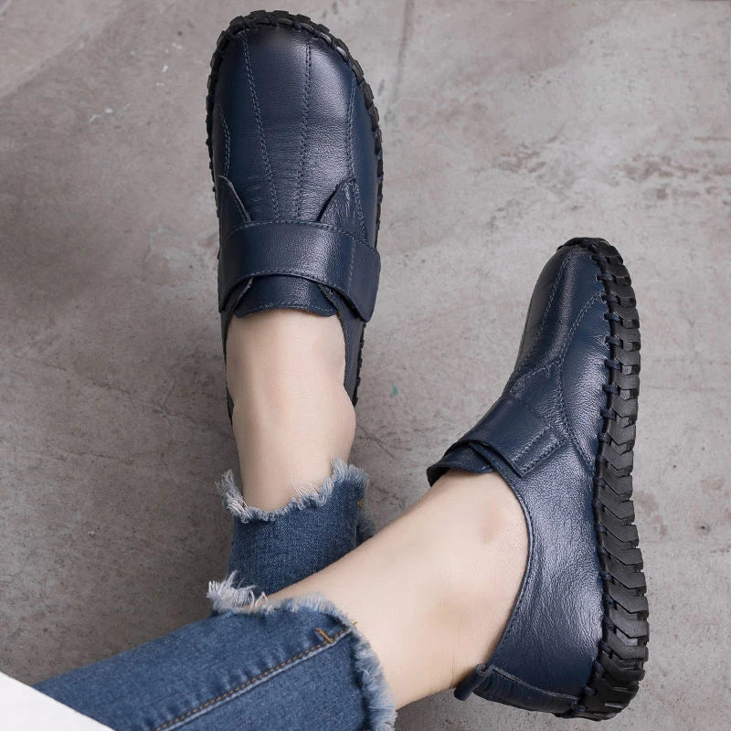 feerldi Damen Loafers Flats – Handgefertigte Lederschuhe, Slip-On, runde Zehen, bequeme Alltags- und Arbeitsschuhe für Frauen