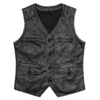 Chaleco vintage de piel auténtica de Gery para hombre, ropa de trabajo de piel de vaca natural, chaqueta ajustada sin mangas estilo safari. 
