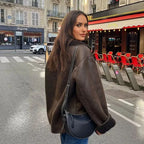 MUJER Damen Faux Leder Bomberjacke – Warme Winterjacke mit Plüschfutter, Oversized Look & High-Street Style