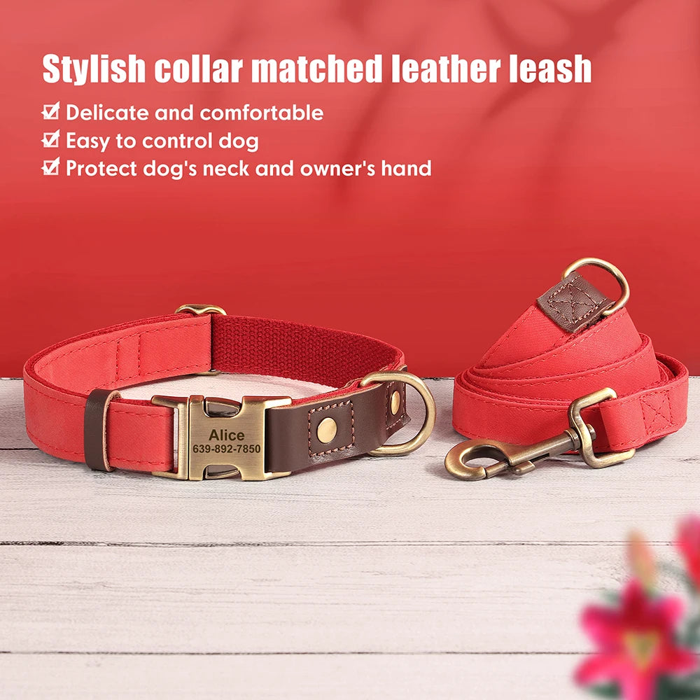 Personalisierbares Hundehalsband mit Leine aus PU-Leder – Robust, Verstellbar & Individuell Gestaltbar für Kleine und Große Hunde