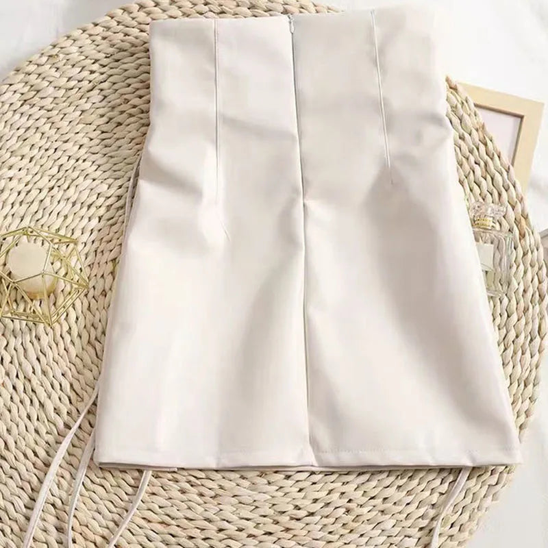 BIYABY Damen Leder Minirock – Gothic High-Waist Pencil Skirt mit Schnürung, Slim Fit Kunstlederrock mit Reißverschluss & Schlitz