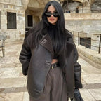 Damen Lederjacke mit Kunstfell – Kurze Winterjacke en Braun, wind- &amp; wasserabweisend, High-Street Style 