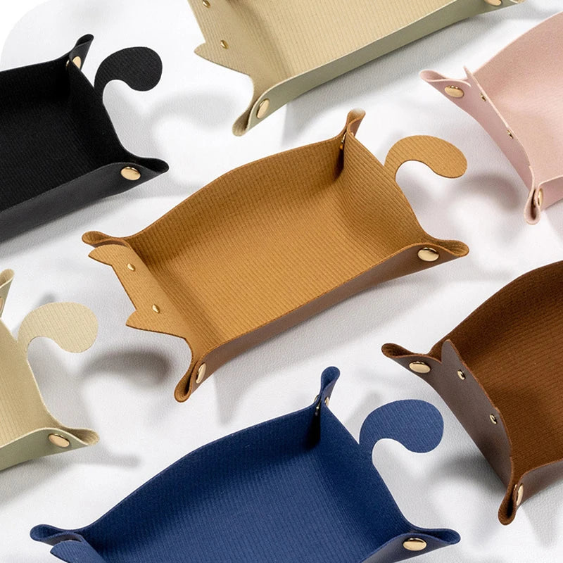 PU Leder Ablageschale in Katzenform – Kreativer Organizer für Schreibtisch, Schmuck & Kleinteile