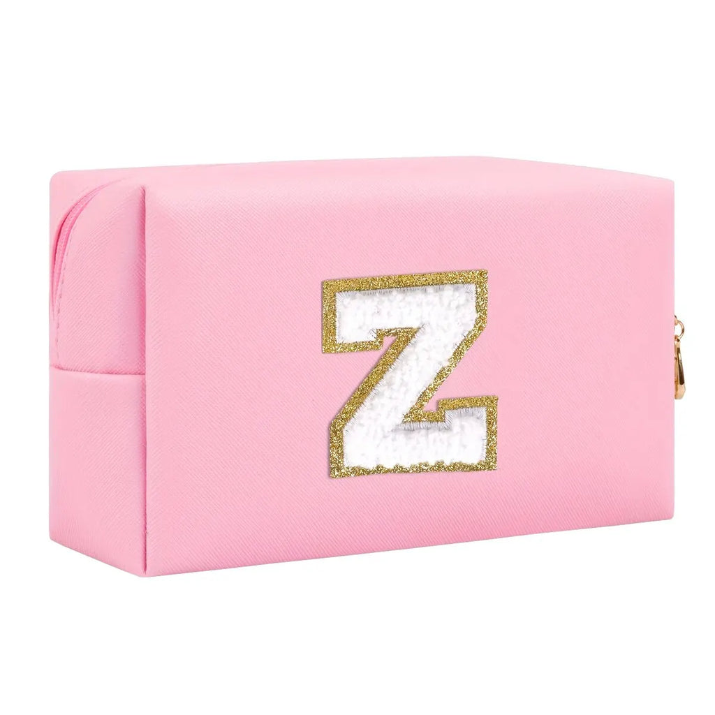 Make-up Tasche mit Initialen – Preppy Kosmetiktasche aus PU Leder, wasserdicht, tragbar & personalisierter Reise-Kulturbeutel
