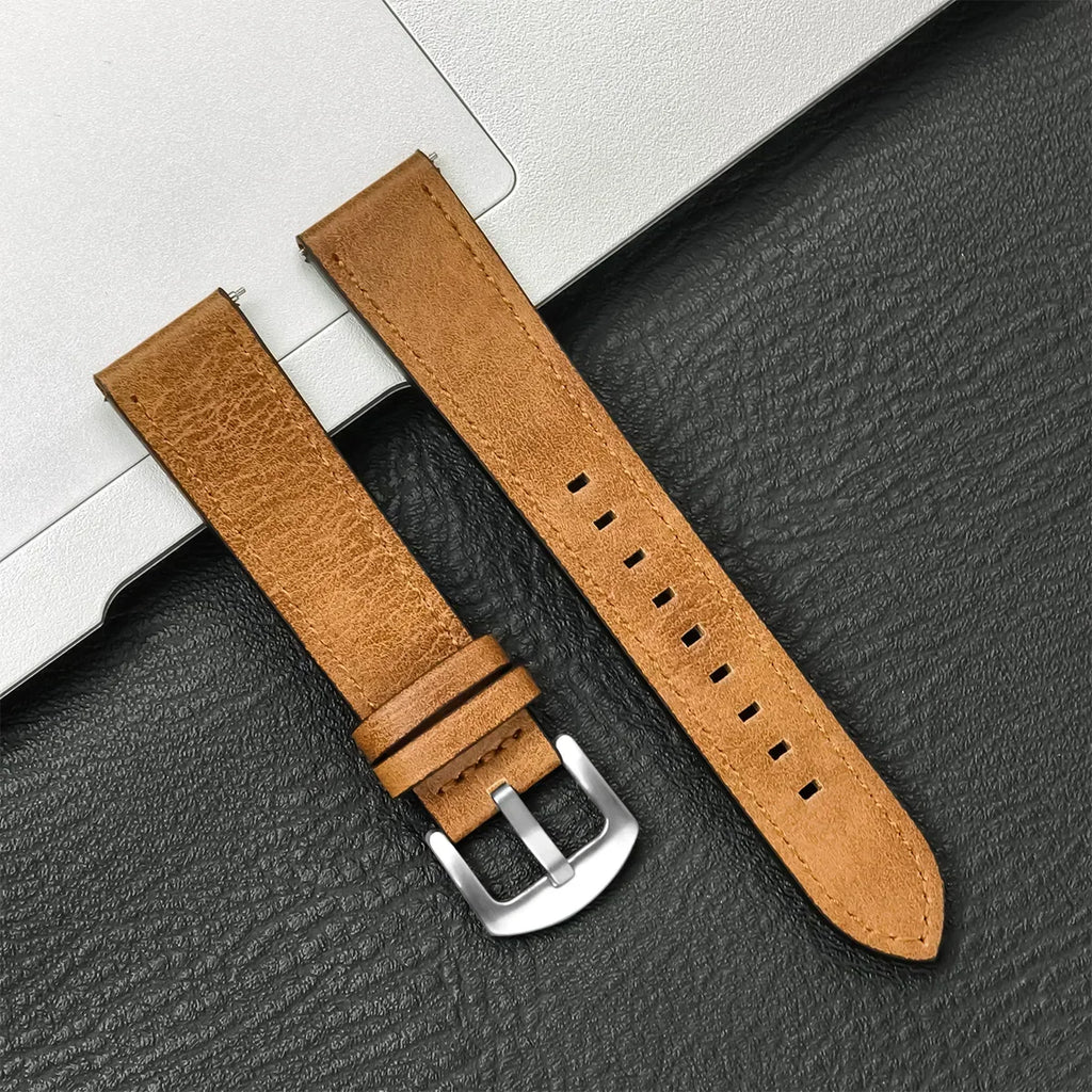 Brazalete de cuero vintage de 20 mm y 22 mm para Samsung Galaxy Watch 4–7 y Xiaomi Redmi Watch – Brazalete clásico para reloj inteligente con diseño dorado 