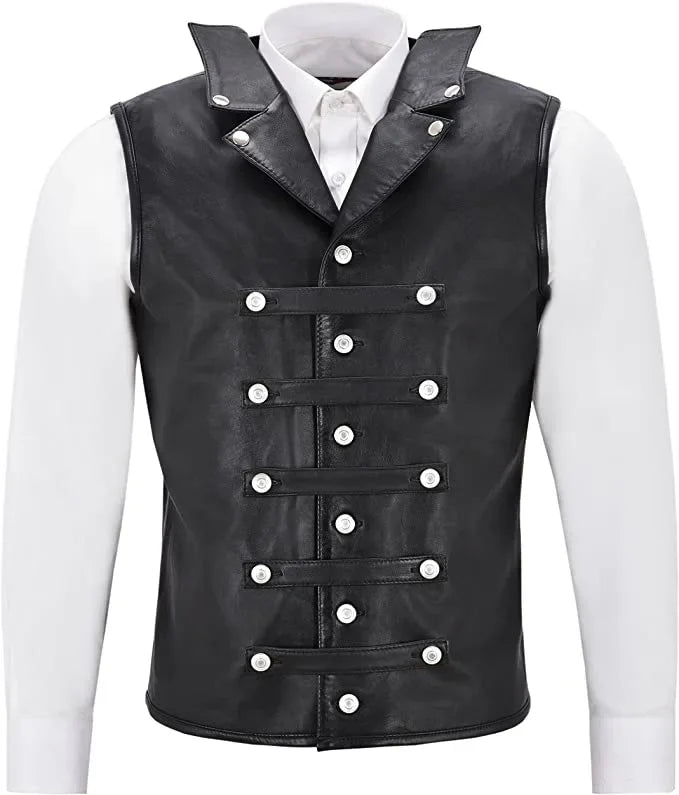 Herren Vintage Lederweste im Punk Style – Ärmellose Single-Breasted Weste mit V-Ausschnitt, Mittelalter- & Streetwear-Look