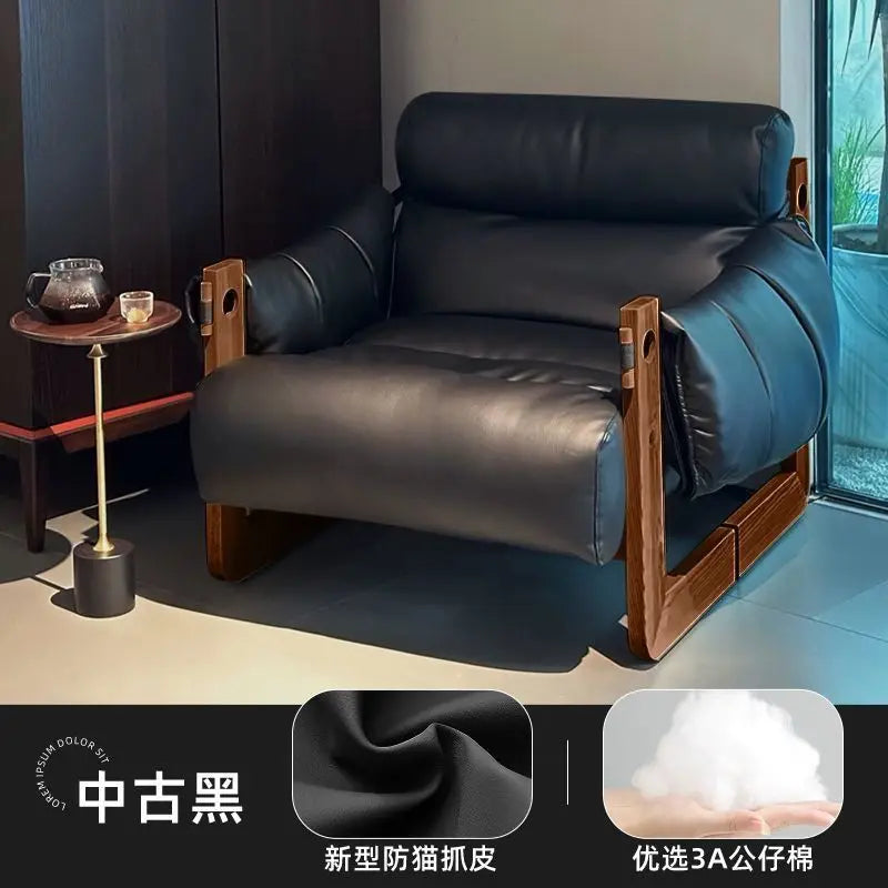 Italiano Retro Lazy Sofa Chair aus Oil-Wax-Leder – Sillón de cuero de diseño para mujeres, sillón individual más moderno en estilo vintage 
