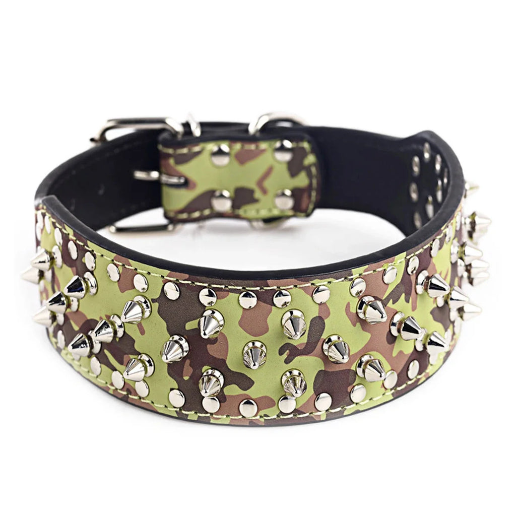 Totenkopf Spikes Leder Hundehalsband – Nieten & Stacheln, verstellbar, Anti-Biss Halsband für mittelgroße & große Hunde