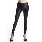 Leggings de piel sintética metálicos para mujer – Leggings de piel sintética brillantes en lila y dorado, elastisch, figurbetont &amp; punkig 