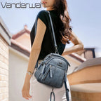 VANDERWAH 4-in-1 Damen Leder-Rucksack – Multifunktionale Schultertasche, kleiner Fashion Rucksack & Messenger Bag