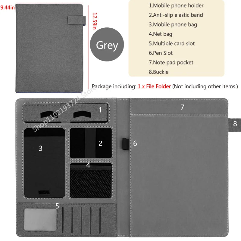 Mapa de cartera de cuero A4 multifuncional: documentos ejecutivos y prácticos organizadores para negocios y oficinas 