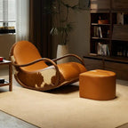 Minimalistischer Schaukelstuhl aus schwarzem Walnussholz mit Echtleder – Moderner Luxus-Relaxsessel für Wohnzimmer, Balkon & Schlafzimmer