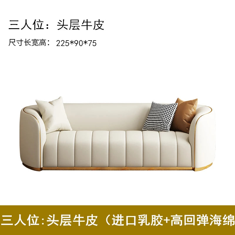 Luxuriöses Vollleder Designer-Sofa – Modernes 2,8 m Lounge-Sofa aus Rindsleder mit Latex-Polsterung, nordischer Light-Luxury-Stil für Wohnzimmer & Flur