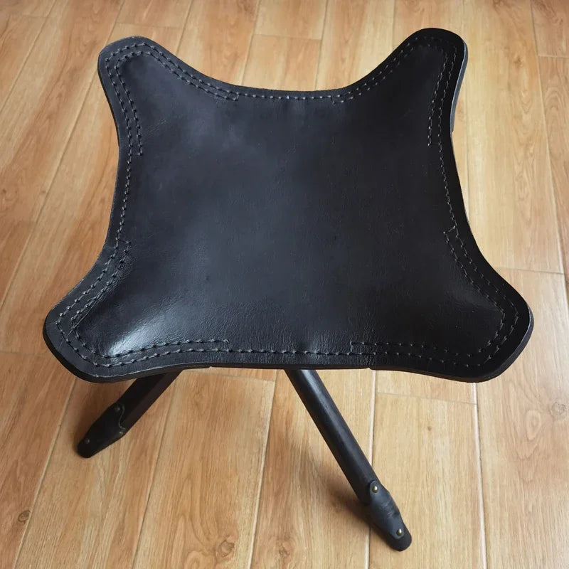 Vintage Leder & Massivholz Hocker – Kompakter Schuhwechsel- & Fußhocker im Retro-Morocco-Stil, stabiler Wohn- & Sitzhocker