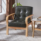 Nordischer Retro Holzstuhl mit Armlehnen – Minimalistischer Wohnzimmerstuhl aus Massivholz mit Lederbezug, Moderner Lounge- &amp; Sesselstuhl