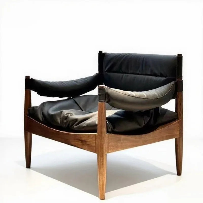 Vintage Leder-Wohnzimmersessel aus Massivholz – Cómodo sillón relax con Rückenlehne y Armlehnen para estilo Wohnräume 