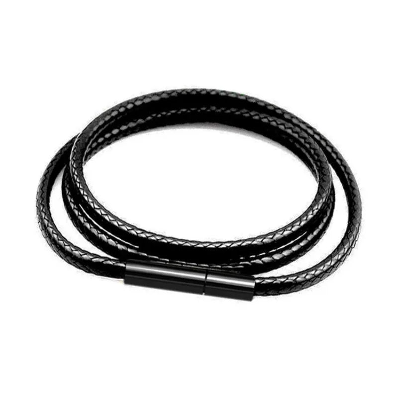 Schwarze Leder Halskette mit Kette – Handgeflochtene DIY Kordel für Damen & Herren, lange Lederkette 40–70 cm