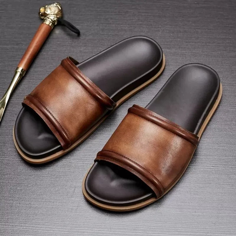 ZXQ Herren Luxus Leder Slipper 2025 – Handgefertigte Sommer Slides aus echtem Rindsleder, cómodas sandalias casuales para hombres 