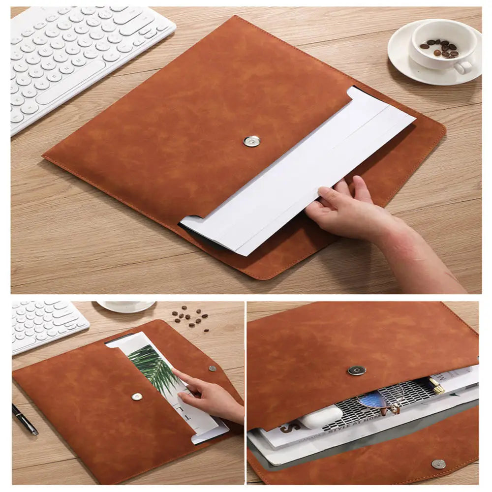 A4 Leder Dokumentenmappe mit großer Kapazität – Elegante carpeta de archivos y mapas de negocios para oficinas, oficinas y espacios abiertos 