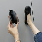 Mocasines de cuero sin cordones para mujer – Frühling/Herbst Ballett-inspirierte Runde Zehen Flats, Bequeme Freizeitschuhe, Krankenschwester-Schuhe, Große Größen bis 43