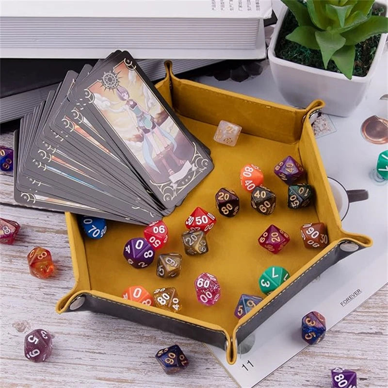 Faltbare Hexagon Dice Tray aus PU-Leder – Würfelschale für RPG, Tabletop & Brettspiele | Vielseitige Aufbewahrungsbox