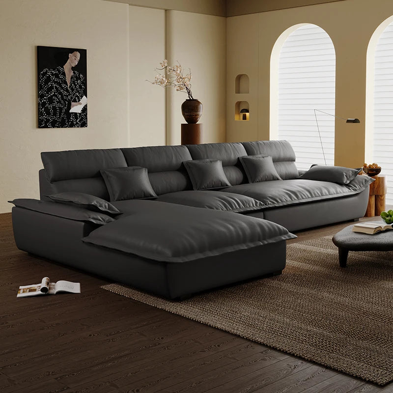 Italienisches Luxus Ledersofa – Minimalistisches L-förmiges Ecksofa für moderne Wohnzimmer