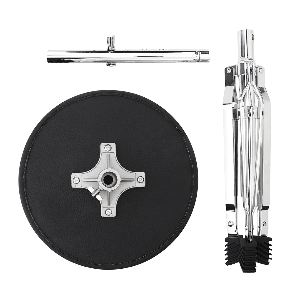 Höhenversstellbarer Drum Hocker aus PU-Leder – Gepolsterter Schlagzeugstuhl mit Edelstahl-Dreibein für Anfänger &amp; Erwachsene 