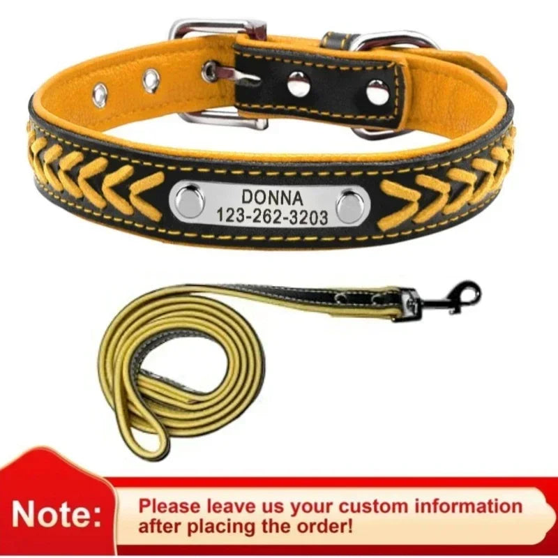 Graviertes Leder Hunde-Halsband mit Namensschild – Geflochtenes, personalisiertes ID-Halsband aus Leder für mittelgroße & große Hunde