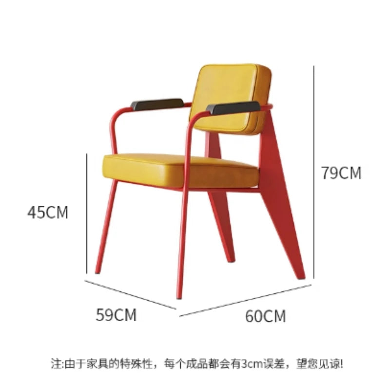 Memphis Style Designer-Lederstuhl mit Armlehnen – Moderner italienischer Retro Esszimmer- & Wohnzimmerstuhl mit Rückenlehne und Metallgestell