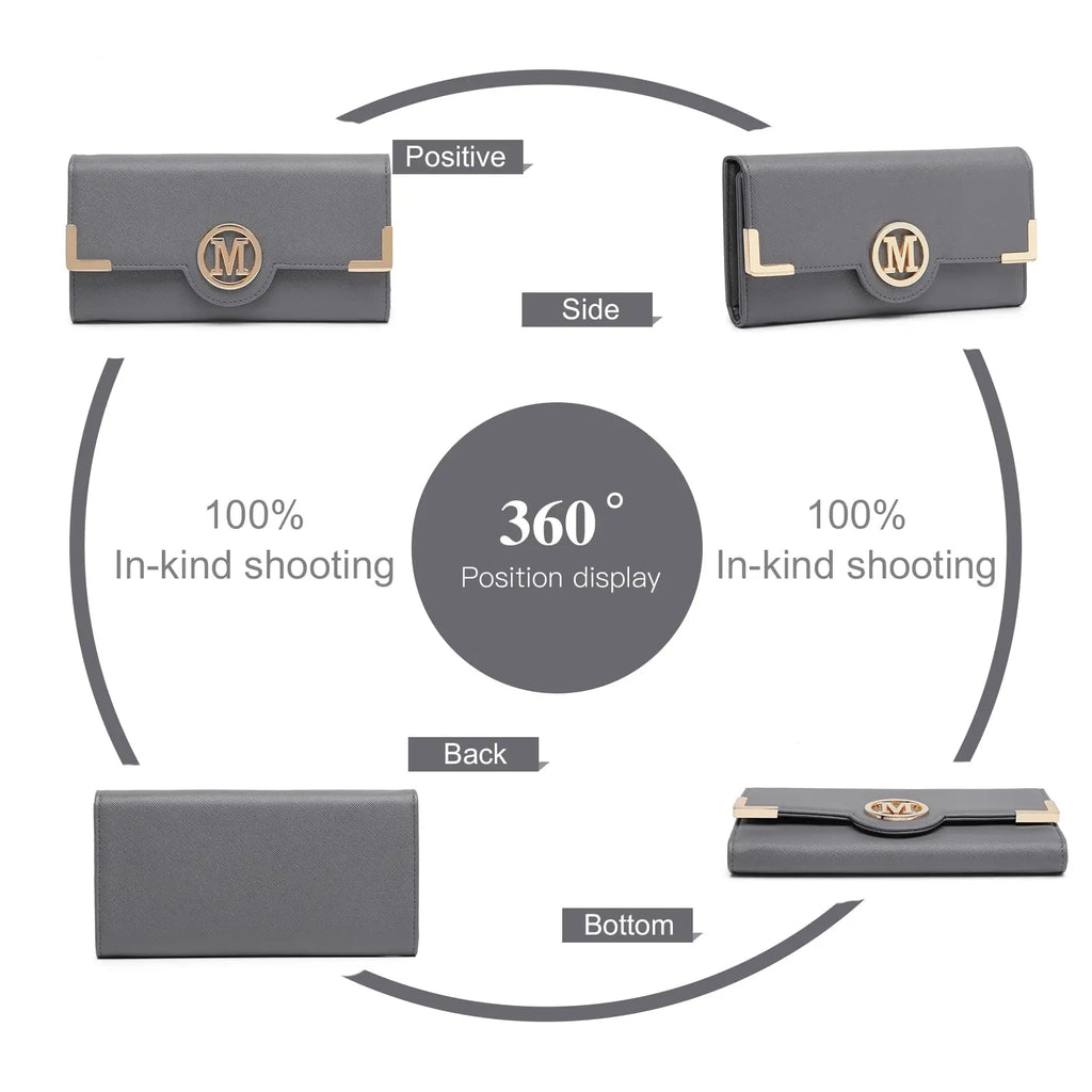 Miss Lulu Damen Geldbörse – Langes PU-Leder Portemonnaie mit Reißverschluss, Kartenfächern, Münzfach & Handyfach