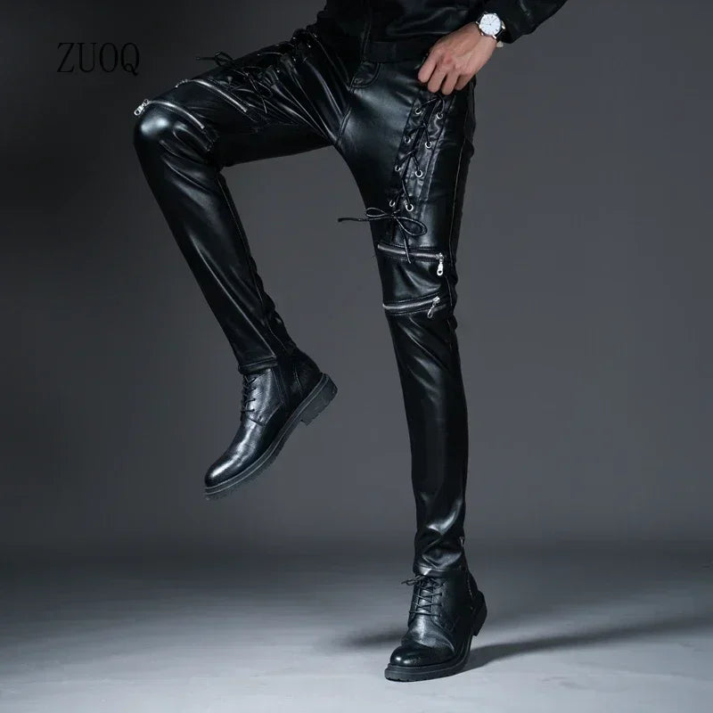 Herren Skinny Biker PU Lederhose – Slim Fit Motorrad-Hose aus Kunstleder für Club, Bühne &amp; Alltag (Ganzjahresmodell)